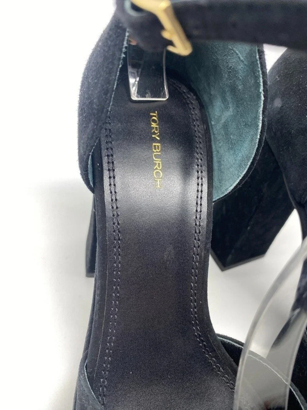 Tory Burch Women's Platform Black Suede Strap High Heel Sandals Sz 11M